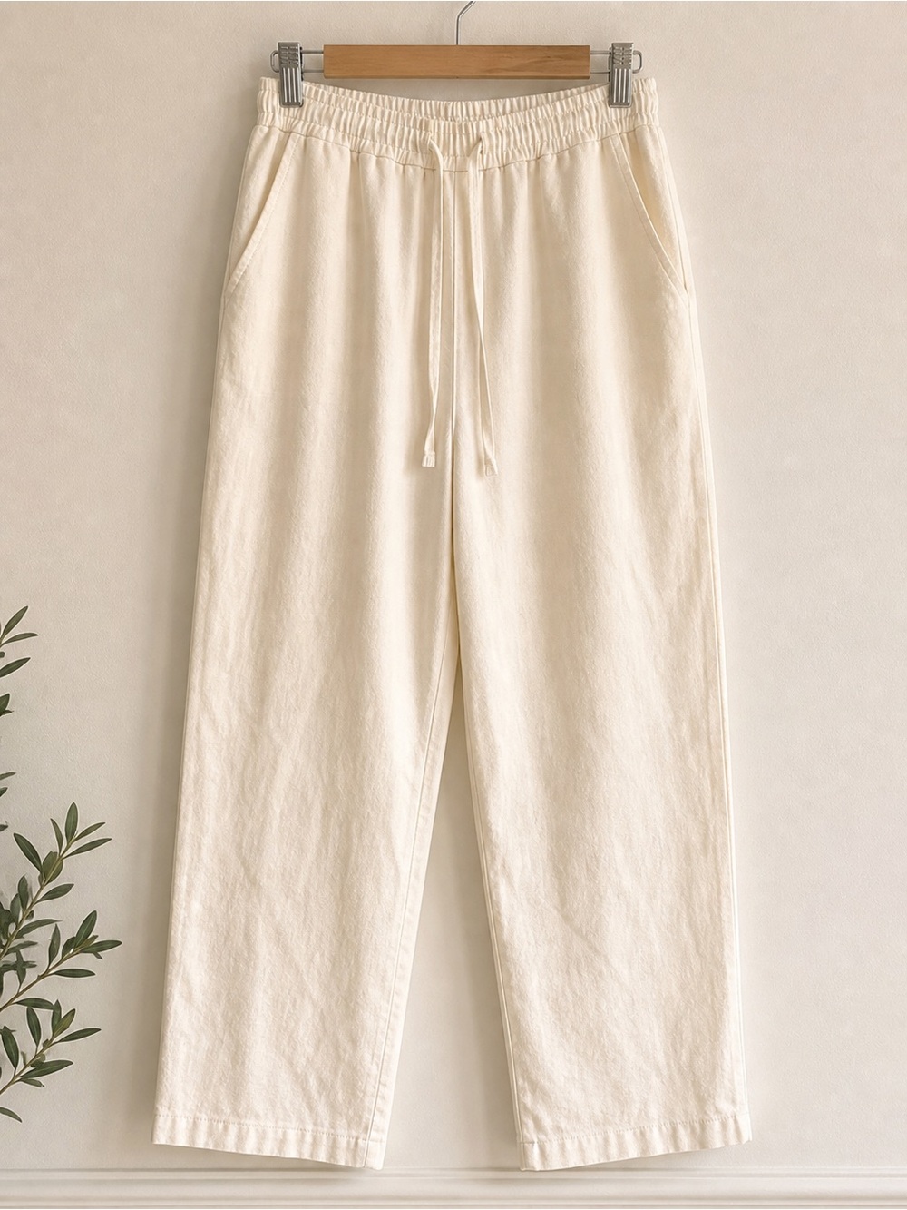 H&M Cream Linen Blend Drawstring Pants 🤍